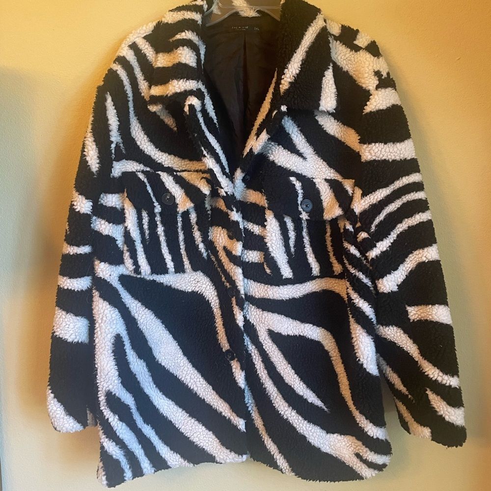 SHEIN zebra jacket women’s 2XL furry button front with pockets